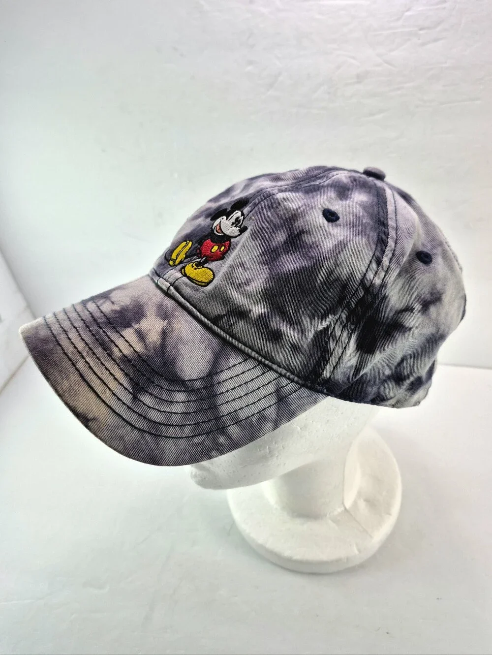 NWOT Disney Mickey Mouse Gray Blue White Tie Dye Brim Adjustable Hat